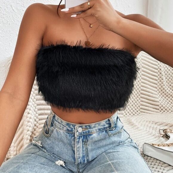 Solid Fuzzy Crop Tube Top - Picture 4 of 5
